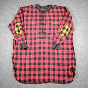 Vintage Bloomies Red Plaid Henley Nightshirt Long Sleeve Elbow Patches Large‎